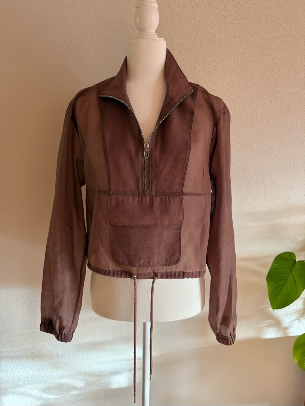 Good American Chocolate-Brown Utility Half-Zip Anorak